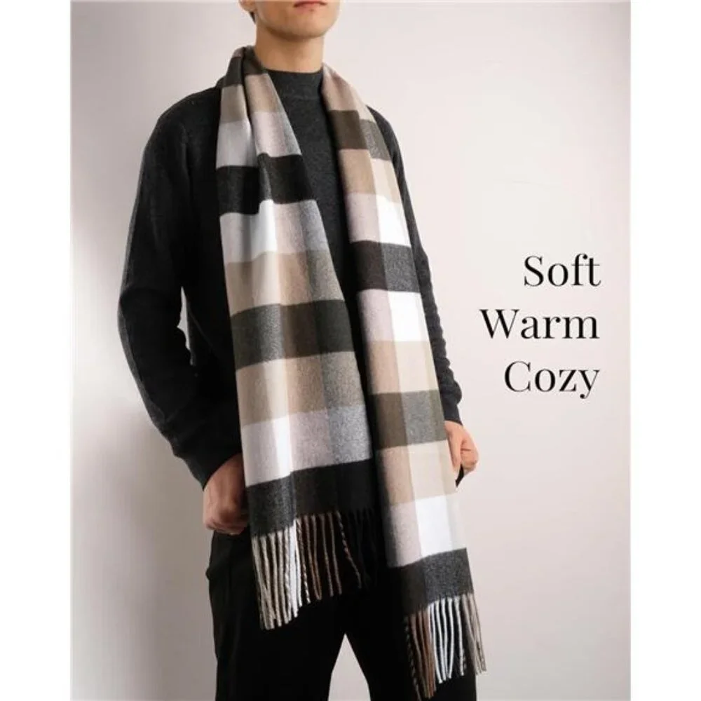 Men's Winter Scarf Long Soft Warm Scarves Plaid Tassel Scarf